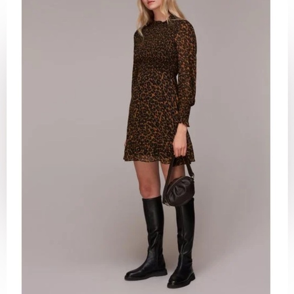 WHISTLES Classic Leopard Shirred Dress NWT - Picture 1 of 16